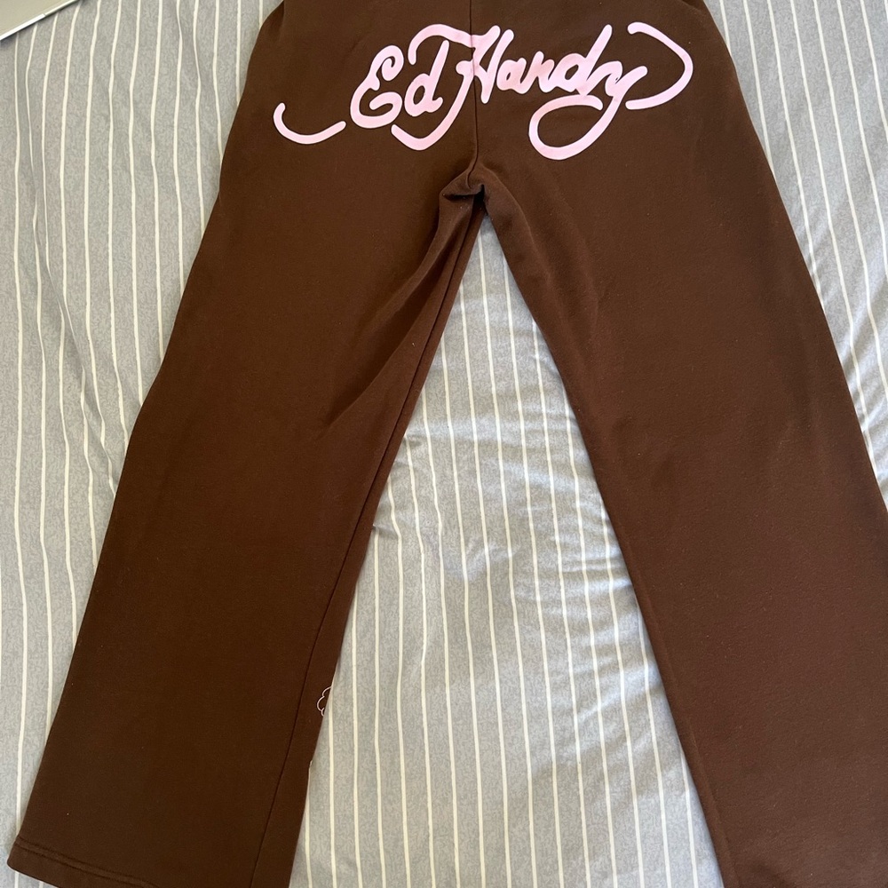 Ed Hardy Brown Sweatpants with Multicolor Tiger Art - Picture 4 of 4